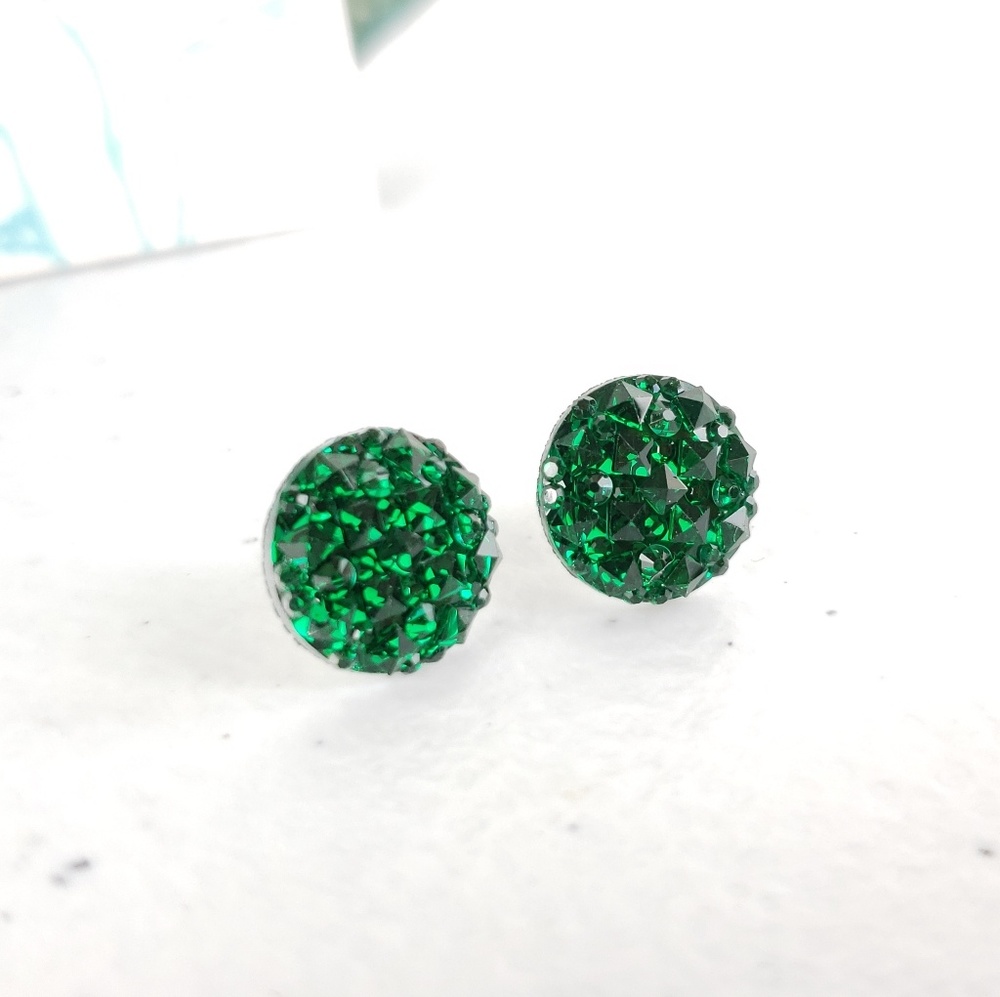 Dark Green Acrylic Druzy  Stud Earrings